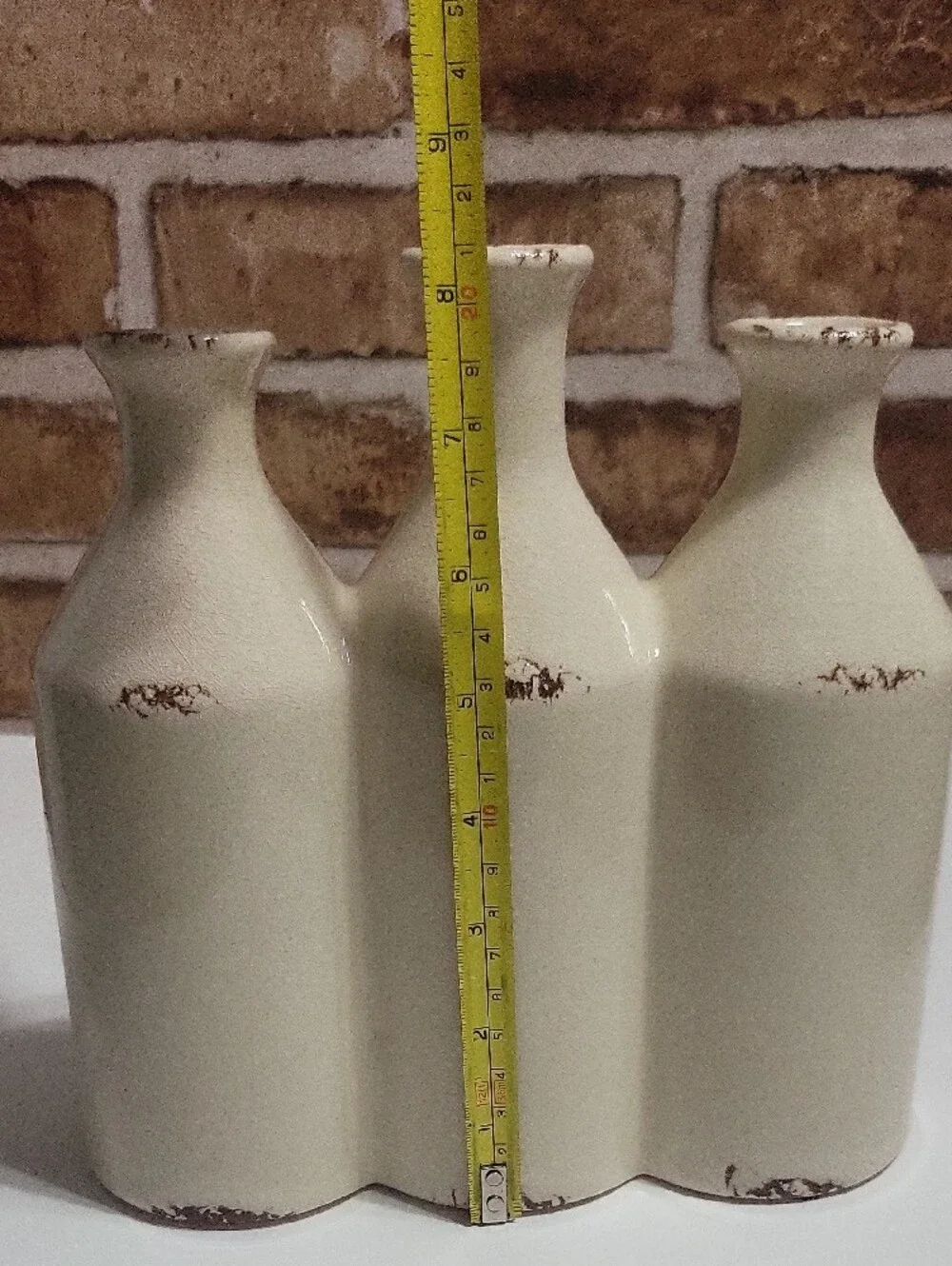 Cost Plus World Market Cream Triple Bottle Ceramic Vase